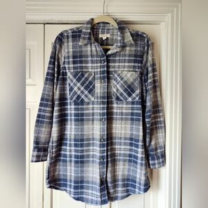 Beachlunchlounge Navy and Gray Plaid Shirt Jacket